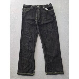 Ubug Mens Black Denim Jeans 42x32 Lime Green Contrast Stitch Y2K Streetwear
